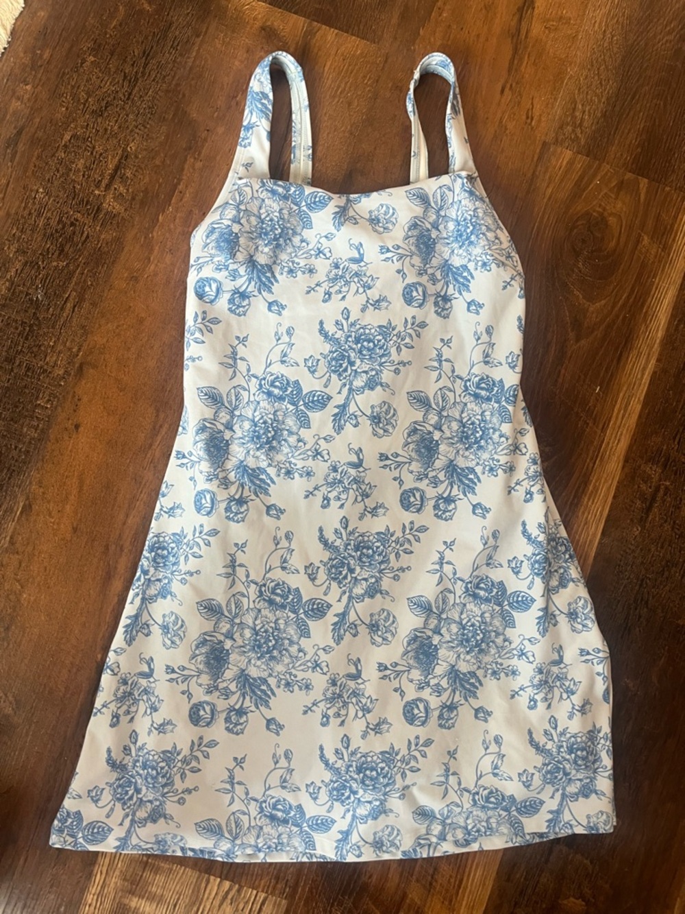 Pink Lily White Mini Dress with Blue Floral Print
